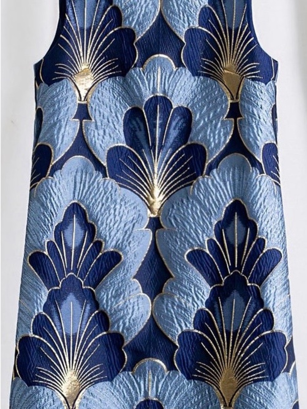 Blue Metallic Fan-Pattern Decorative Embossed Fabric